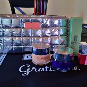 Clinique Skincare Set with Silver Quilted Bag